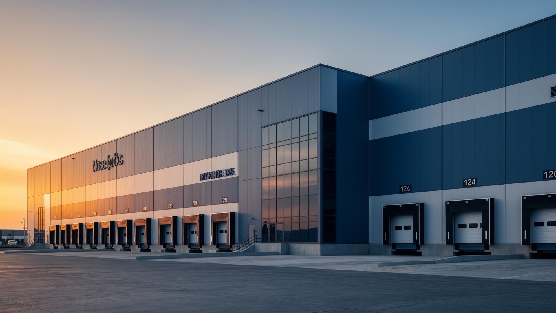 Centro logístico industrial al atardecer